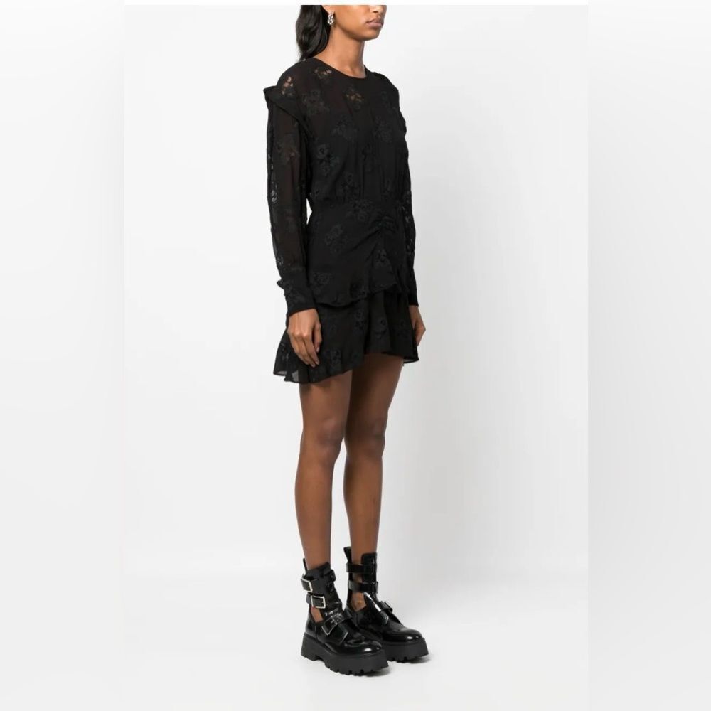 IRO Elegant long sleeve Black Lace Dress with black ruffles. 40 - Picture 2 of 11